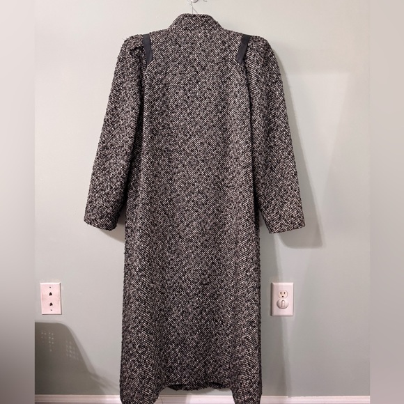 Vintage 80s The Jack Set Women’s Tweed Wool Coat Leather Trim Padded Shoulder - Picture 2 of 8